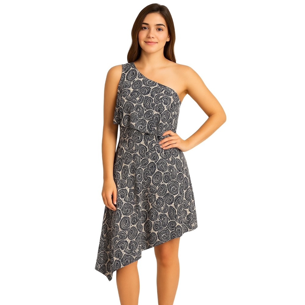 Banana Republic One Shoulder Paisley Tiered Midi Dress Blue White‎ Women Size 2